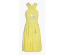 Ruched cutout stretch-mesh dress - Yellow