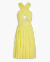 Philosophy Di Lorenzo Serafini Ruched cutout stretch-mesh dress - Yellow Yellow