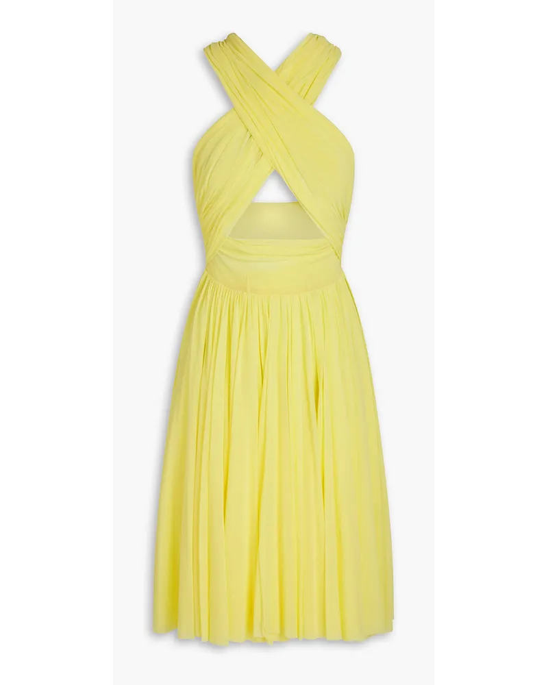 Philosophy Di Lorenzo Serafini Ruched cutout stretch-mesh dress - Yellow Yellow