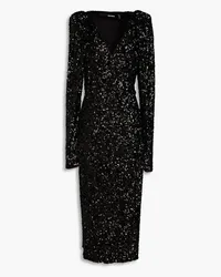 ROTATE Birger Christensen Sequined mesh midi wrap dress - Black Black