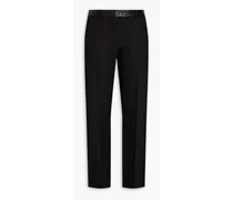 Leather-trimmed stretch-wool twill straight-leg pants - Black