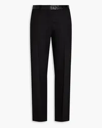 Valentino Garavani Leather-trimmed stretch-wool twill straight-leg pants - Black Black