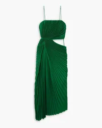 Alice + Olivia Alice Olivia - Fayeth cutout gathered plissé-satin midi dress - Green Green