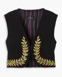 Etro Cropped embroidered wool-blend crepe vest - Black Black