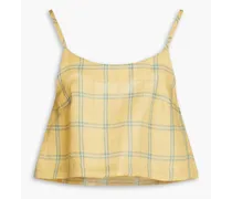 Cropped checked linen camisole - Yellow
