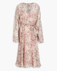 Mikael Aghal Gathered floral-print chiffon midi dress - Pink Pink