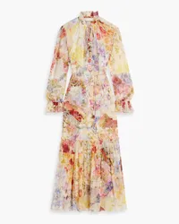 Zimmermann Belted floral-print silk-georgette midi dress - Yellow Yellow