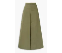 Cotton and linen-blend twill wide-leg pants - Green