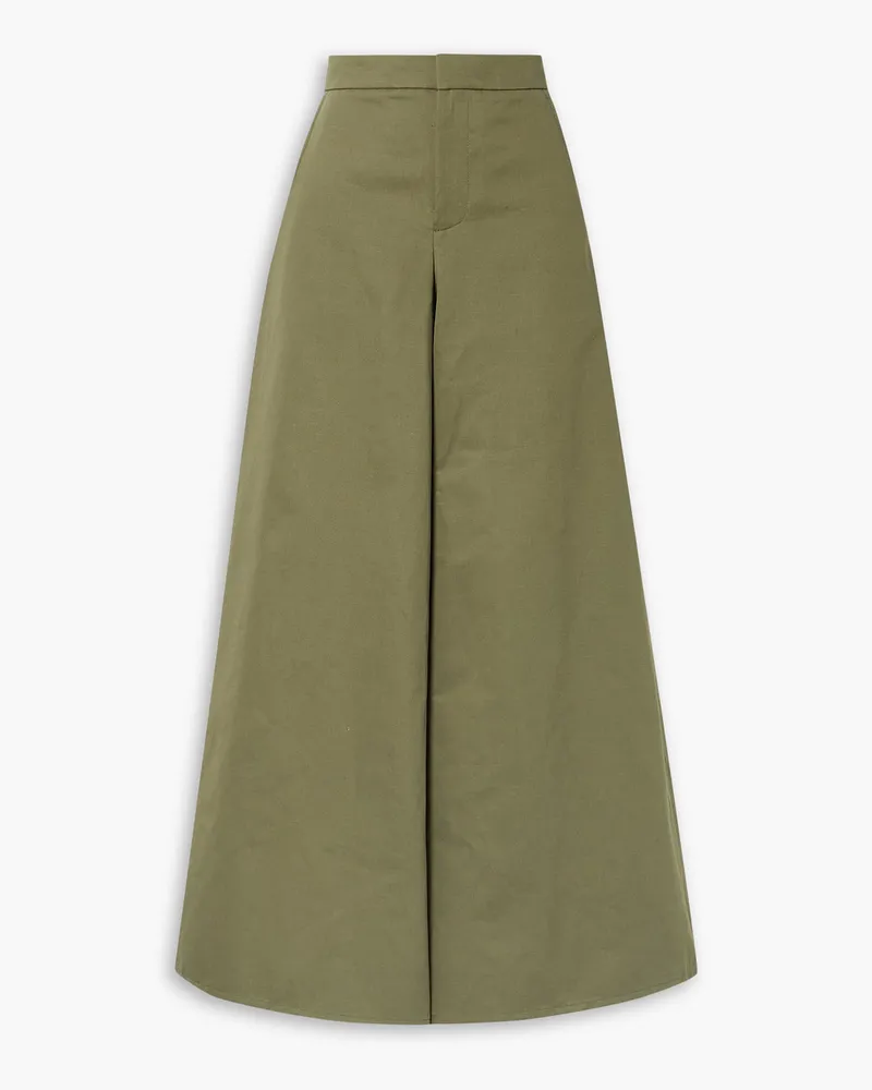 Marni Cotton and linen-blend twill wide-leg pants - Green Green