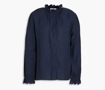 Batsy scalloped cotton-blend twill blouse - Blue