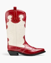 Ganni Embroidered two-tone leather cowboy boots - Red Red