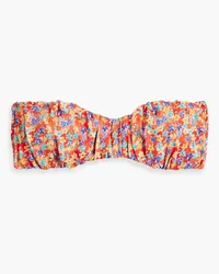 Caroline Constas Leila gathered floral-print bandeau bikini top - Red Red