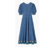Kristen tiered embroidered cotton-chambray maxi dress - Blue
