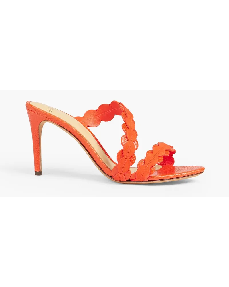 Alexandre Birman Barbara 85 scalloped suede and snake-effect leather mules - Orange Orange