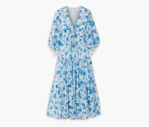 Faustine floral-print cotton and silk-blend voile midi dress - Blue