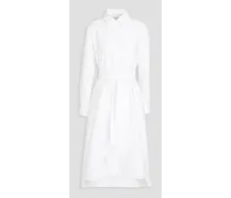Belted cotton Oxford midi shirt dress - White