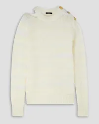 Balmain Button-embellished cutout metallic mohair-blend sweater - White White