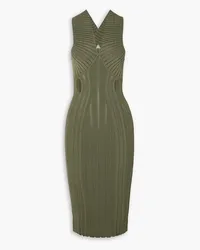 Dion Lee Cutout ribbed-knit midi dress - Green Green