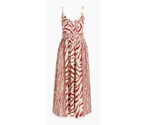 Mireille pintucked zebra-print linen maxi dress - Red