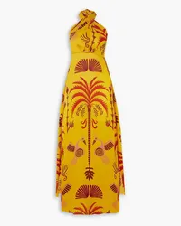 Johanna Ortiz Perfume Memory printed silk-georgette halterneck maxi dress - Yellow Yellow