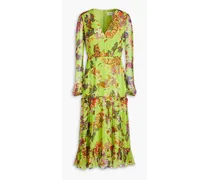 Devon floral-print silk-crepon midi dress - Green