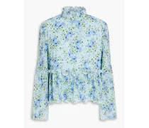 Ruffled floral-print georgette blouse - Blue