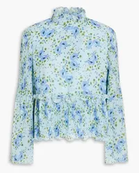 Ganni Ruffled floral-print georgette blouse - Blue Blue