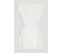 Corelli embroidered tiered cotton mini dress - White