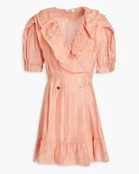 Sandro Double-breasted ruffled linen-blend mini dress - Orange Orange