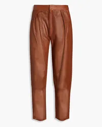 Zeynep Arcay Cropped laser-cut leather tapered pants - Brown Brown