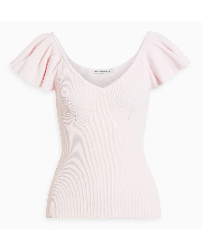 Autumn Cashmere Ruffled ribbed-knit top - Pink Pink