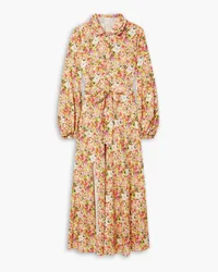 Loretta Caponi Malika belted floral-print poplin maxi shirt dress - Pink Pink