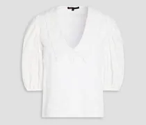 Broderie anglaise-trimmed embroidered cotton shirt - White