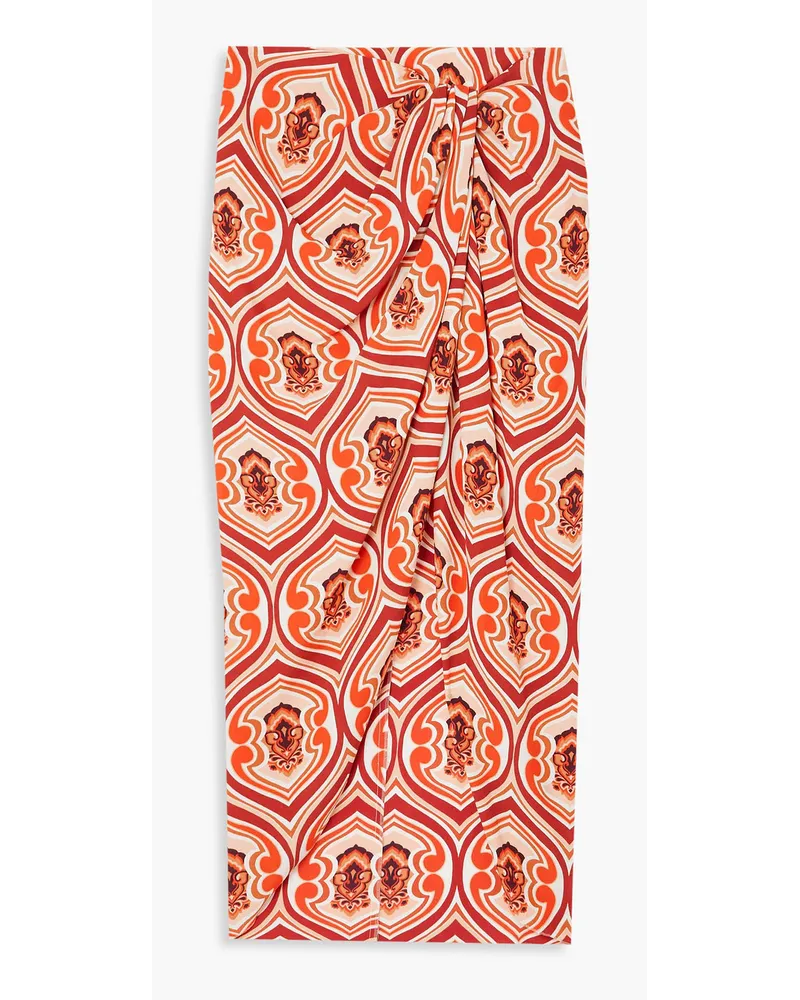 Etro Wrap-effect printed crepe midi skirt - Orange Orange