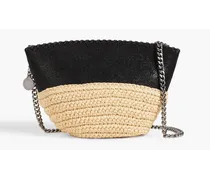 Falabella mini faux brushed-leather and faux raffia shoulder bag - Black