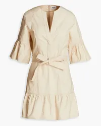 Claudie Pierlot Bow-detailed cotton-canvas mini dress - Neutral Neutral