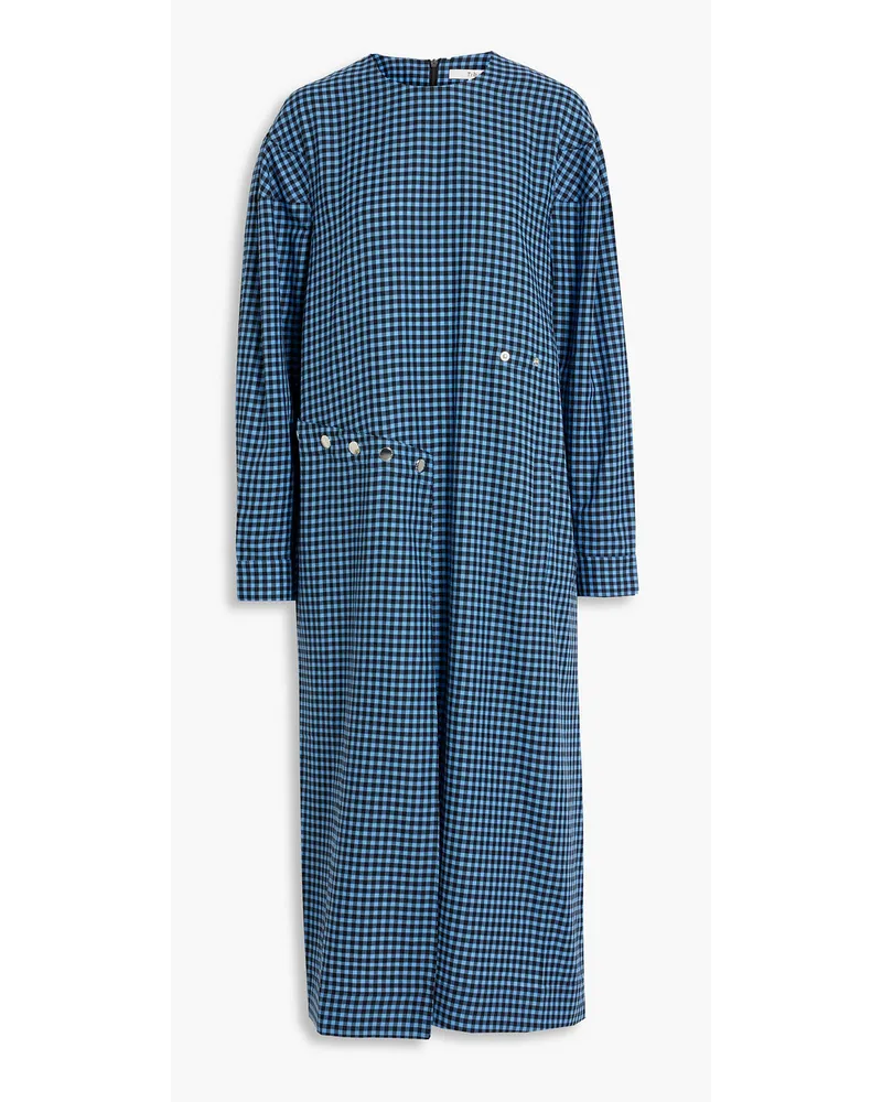 tibi Asymmetric gingham Lyocell and cotton-blend midi dress - Blue Blue