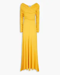 TOVE Wrap-effect gathered stretch-jersey maxi dress - Yellow Yellow