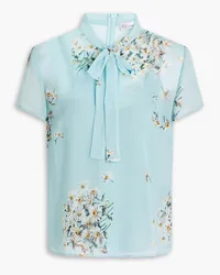 RED Valentino Pussy-bow floral-print crepe de chine blouse - Blue Blue