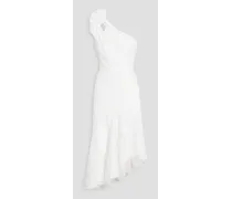 One-shoulder fil coupé organza dress - White