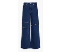 Zip-detailed high-rise wide-leg jeans - Blue