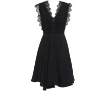 Evo asymmetric guipure lace-paneled twill mini dress - Black