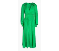 Shirred satin-crepe midi dress - Green