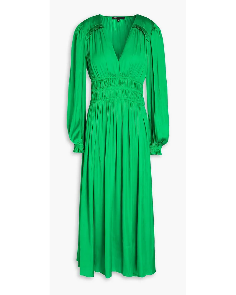 Maje Shirred satin-crepe midi dress - Green Green