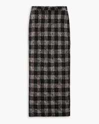 Alessandra Rich Checked wool-blend bouclé-tweed maxi skirt - Black Black