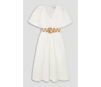 Angelo belted cotton-poplin midi dress - White