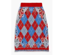 Bandana fringed jacquard-knit mini skirt - Red