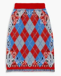 Alanui Bandana fringed jacquard-knit mini skirt - Red Red