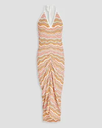 Veronica Beard Armelle striped pointelle-knit halterneck midi dress - Multicolor Multicolor