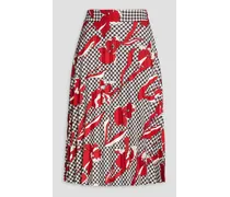 Printed plissé-crepe midi skirt - Red